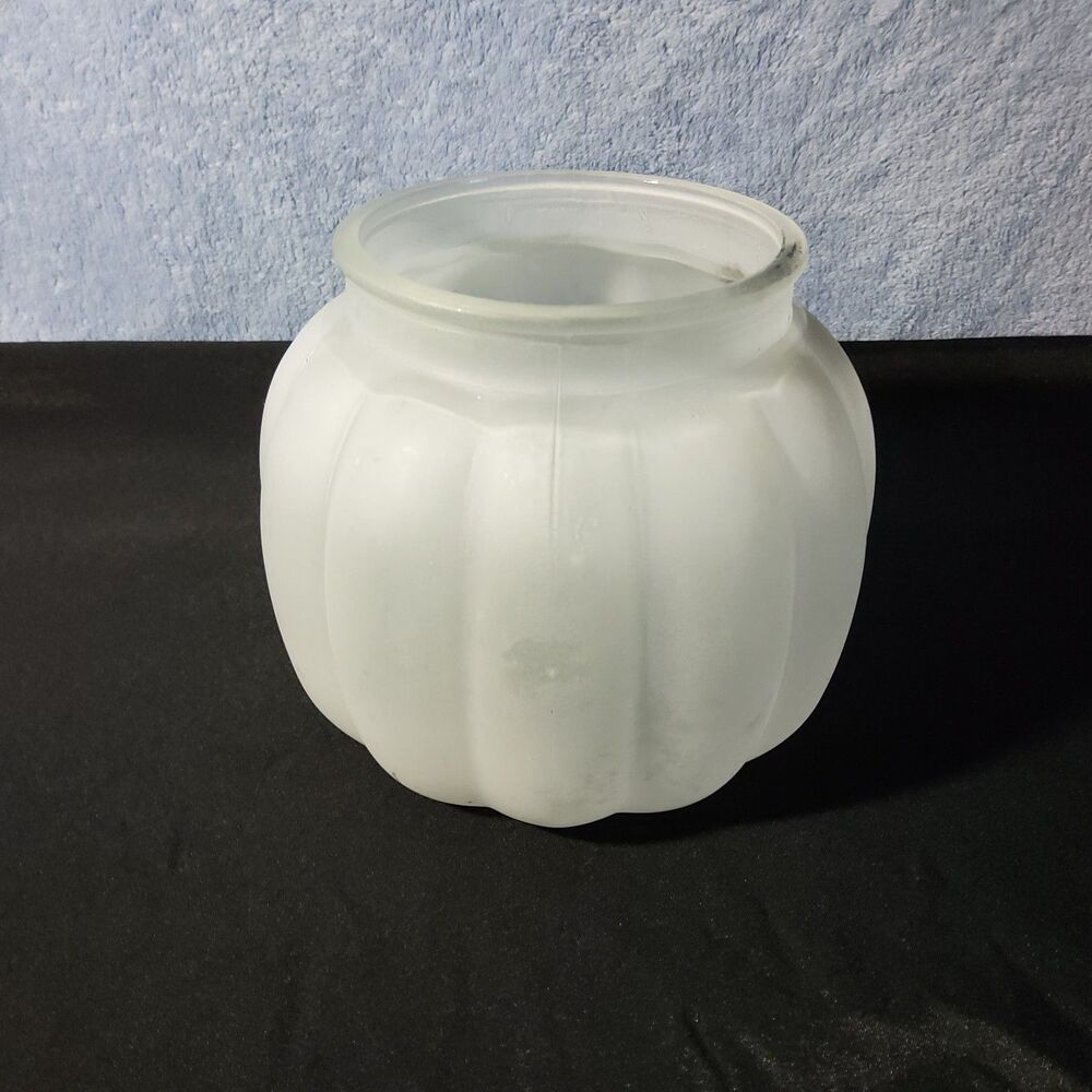 Frosted Satin White Glass Fall Pumpkin Candle Holder Hurricane Globe Jar 5"
